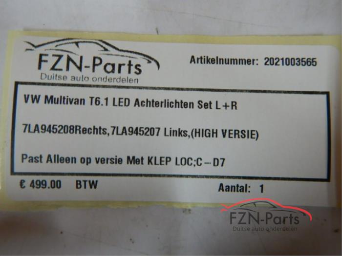 VW Transporter Multivan T6.1 LED Achterlichten set Links Rechts