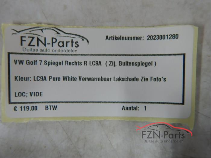 VW Golf 7 Zij buiten spiegel Rechts Wit