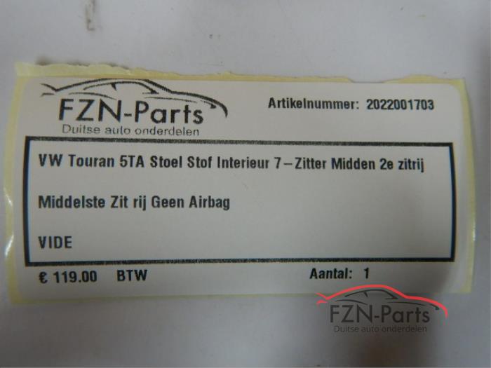 VW Touran 5TA Stoel stof Interieur 7 persoons midden 2e zitrij