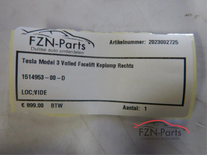 Tesla Model 3 VOLLED Facelift VOLLED Koplamp Rechts