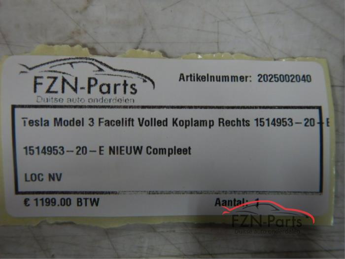 Tesla Model 3 Facelift VOLLED koplamp Rechts