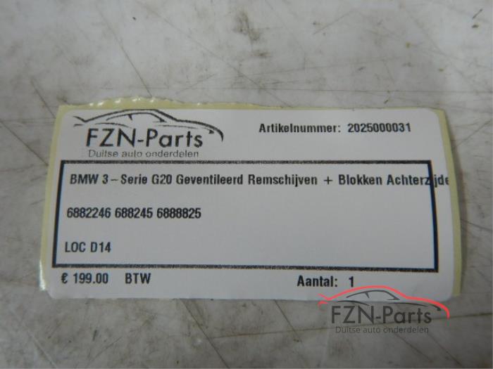 BMW 3-Serie G20 Geventileerd Remschijven + Blokken Achterzijde
