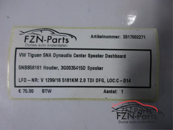 VW Tiguan 5NA Dynaudio Center Speaker Dashboard