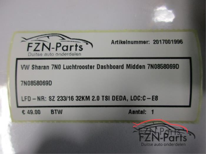 VW Sharan 7N0 Luchtrooster Dashboard Midden