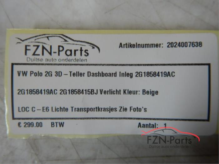 VW Polo 2G 3D - Teller Dashboard Inleg 2G1858419AC