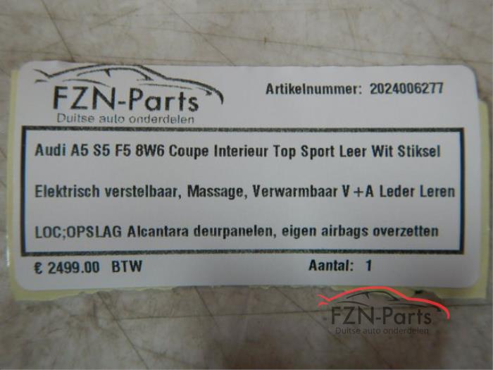 Audi A5 S5 F5 8W6 Coupe Interieur Top Sport Leer Wit stiksel Compleet Nieuw