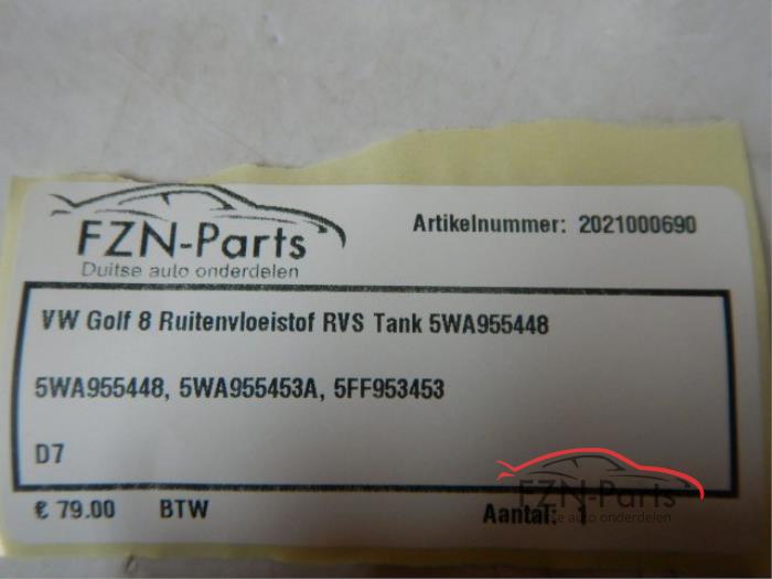 VW Golf 8 Ruitenvloeistof RVS Tank