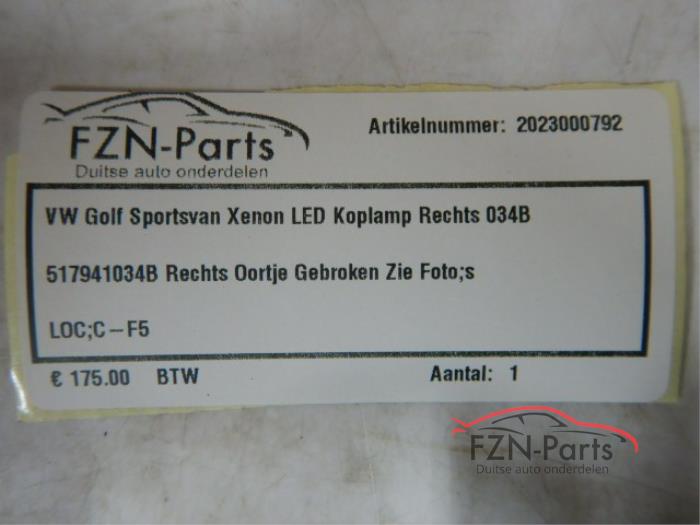 VW Golf Sportsvan Xenon LED Koplamp Rechts 034B