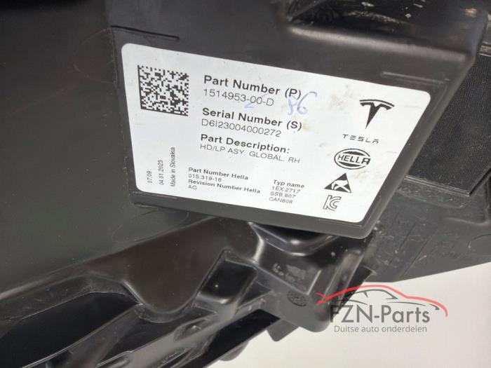 Tesla Model 3 VOLLED Facelift VOLLED Koplamp Rechts