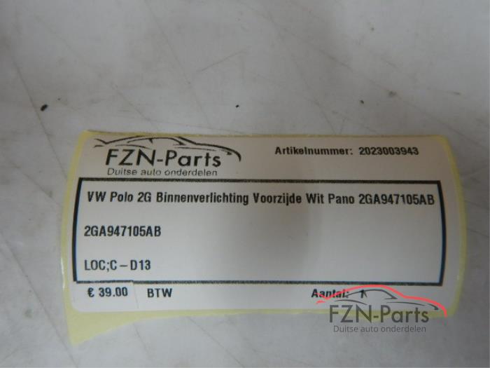 VW Polo 2G Binnenverlichting Voorzijde Wit Pano