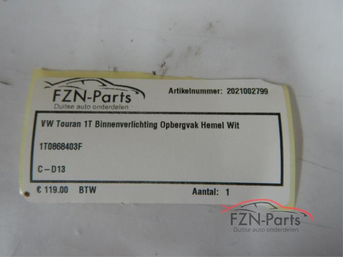 VW Touran 1T Binnenverlichting opbergvak hemel wit