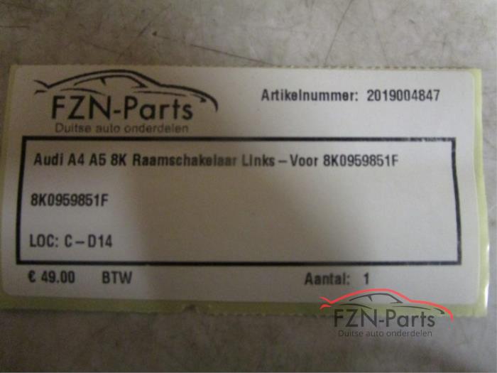 Audi A4 A5 8K Raamschakelaar Links-voor