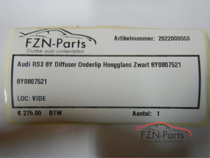 Audi RS3 8Y Diffusor Onderlip Hoogglans Zwart