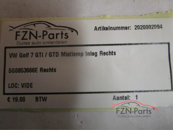 VW Golf 7 5G GTI GTD inleg mistlamp rechts