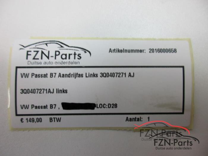 VW Passat B7 Aandrijfas Links