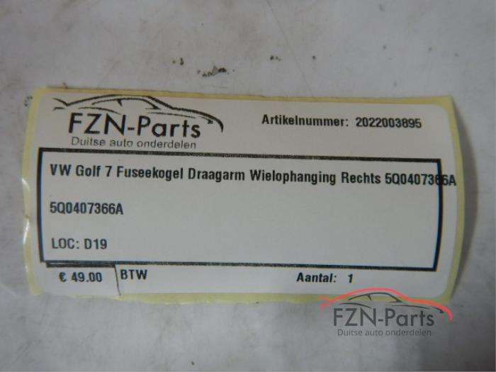 VW Golf 7 5G Fusee kogel Draagarm rechts