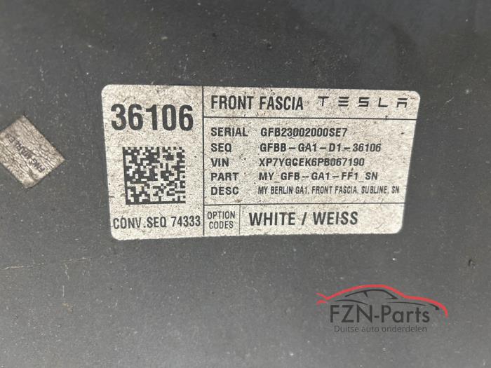 Tesla Model Y Voorbumper Parelmoer Wit