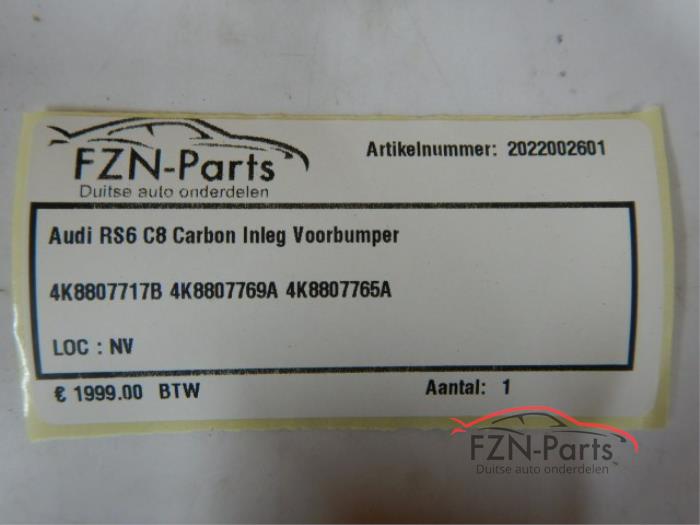 Audi RS6 RS7 C8 Carbon Inleg Voorbumper