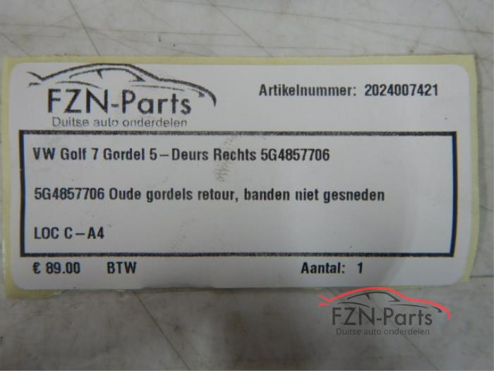 VW Golf 7 Gordel 5-Deurs Rechts